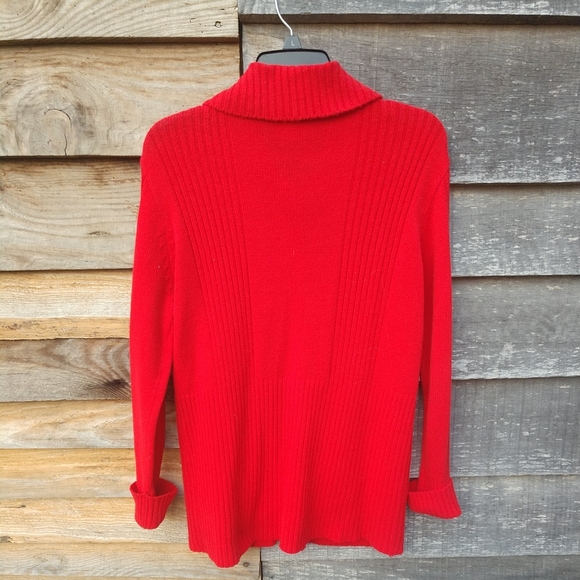 Vintage 1970's Cardigan Red Sweater Broad Collar Pockets LS Acrylic Size 42 - - Picture 4 of 10